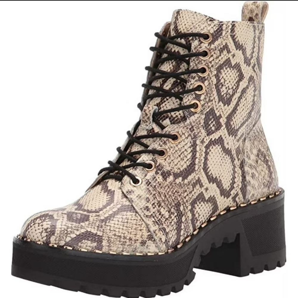 Vince Camuto Women's Mecale Natural Snake Print Chunky Heel Combat Booties, Size
